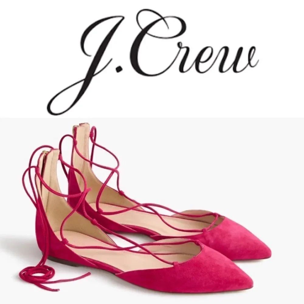J. Crew Pink Suede lace-up pointed-toe flats